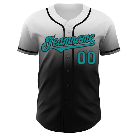 Custom White Teal-Black Authentic Fade Fashion Baseball Jersey - Sky-Custom
