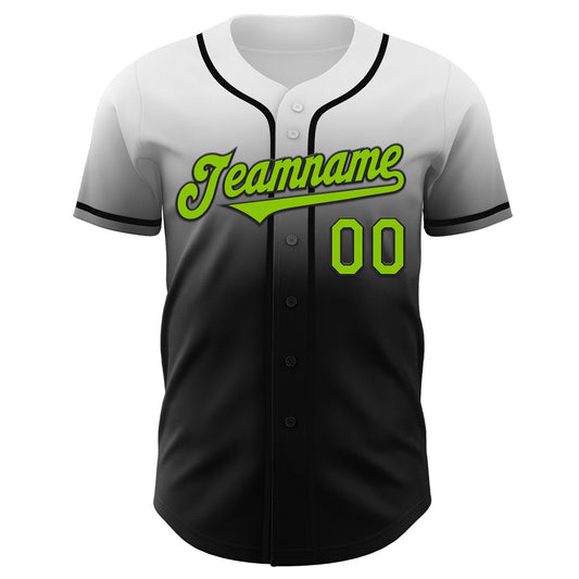 Custom White Neon Green-Black Authentic Fade Fashion Baseball Jersey - Sky-Custom