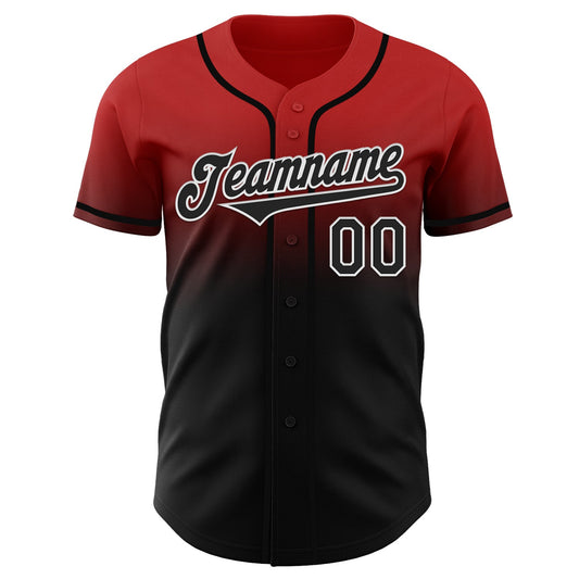 Custom Red Black-White Authentic Fade Fashion Baseball Jersey - Sky-Custom