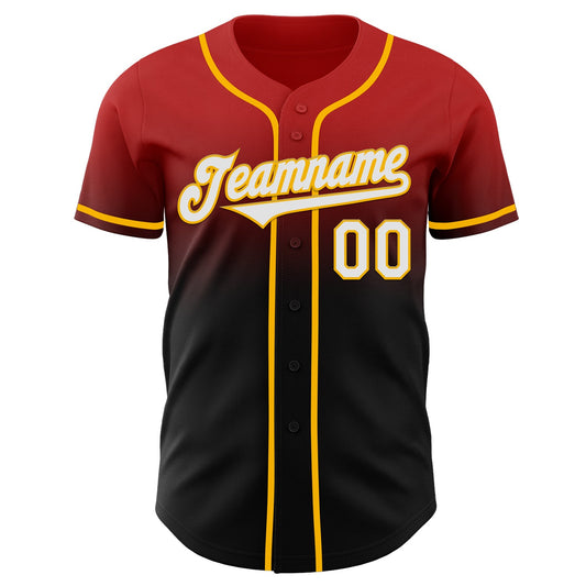 Custom Red Black-Gold Authentic Fade Fashion Baseball Jersey - Sky-Custom