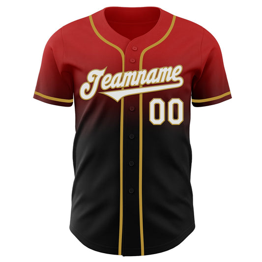 Custom Red Black-Old Gold Authentic Fade Fashion Baseball Jersey - Sky-Custom