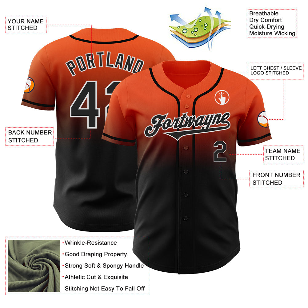 Custom Orange Black-White Authentic Fade Fashion Baseball Jersey - Sky-Custom