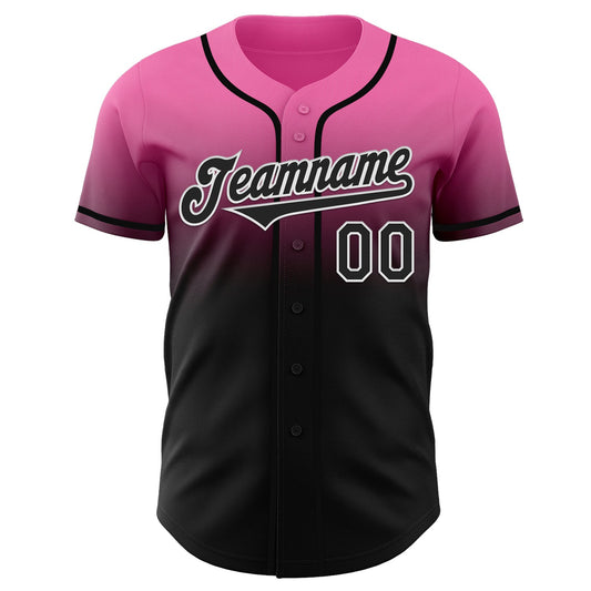 Custom Pink Black-White Authentic Fade Fashion Baseball Jersey - Sky-Custom