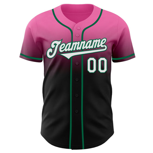 Custom Pink Black-Kelly Green Authentic Fade Fashion Baseball Jersey - Sky-Custom
