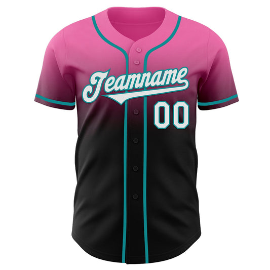 Custom Pink Black-Teal Authentic Fade Fashion Baseball Jersey - Sky-Custom