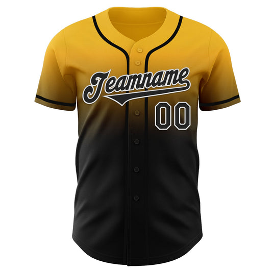 Custom Gold Black-White Authentic Fade Fashion Baseball Jersey - Sky-Custom