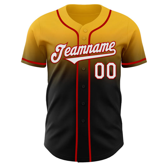 Custom Gold Black-Red Authentic Fade Fashion Baseball Jersey - Sky-Custom
