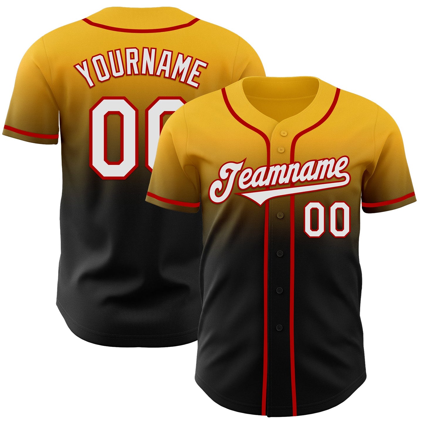 Custom Gold Black-Red Authentic Fade Fashion Baseball Jersey - Sky-Custom