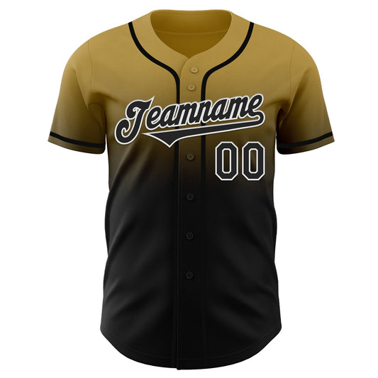 Custom Old Gold Black-White Authentic Fade Fashion Baseball Jersey - Sky-Custom