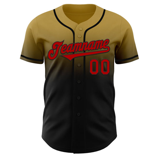 Custom Old Gold Red-Black Authentic Fade Fashion Baseball Jersey - Sky-Custom