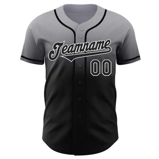 Custom Gray Black-White Authentic Fade Fashion Baseball Jersey - Sky-Custom