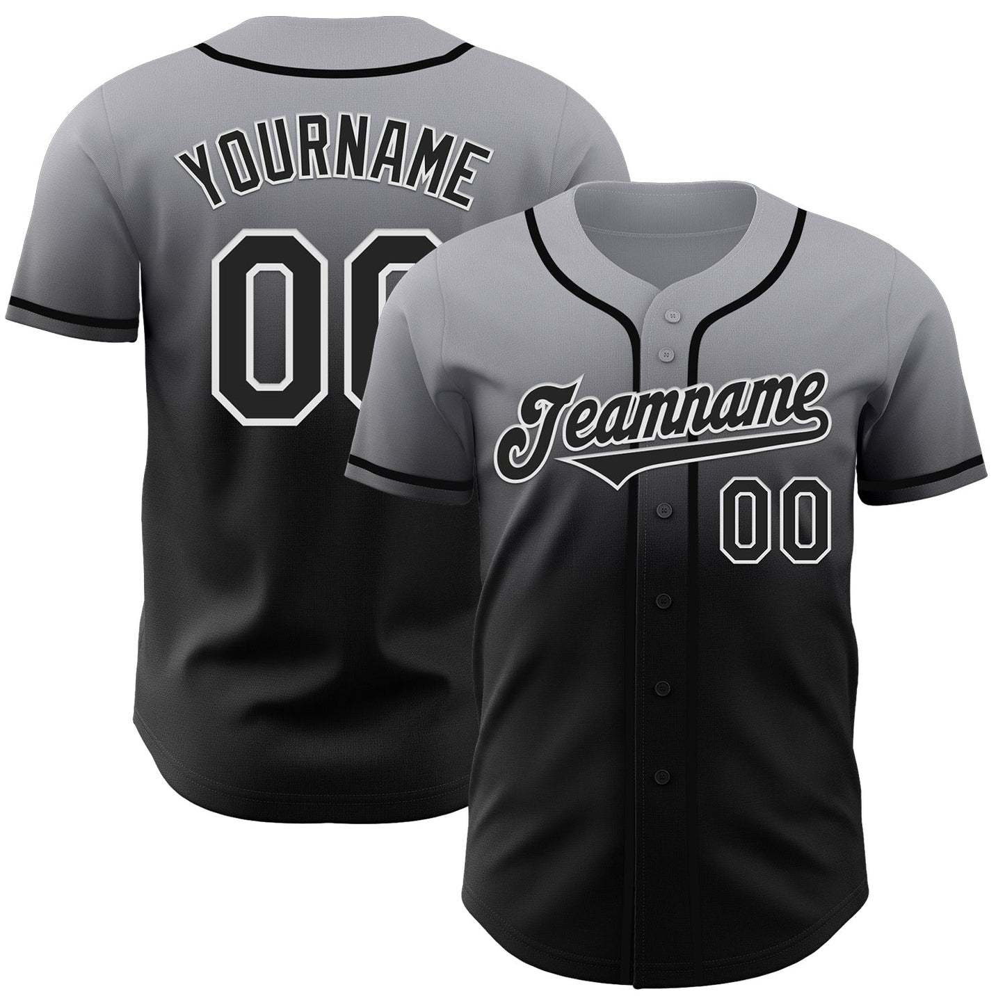 Custom Gray Black-White Authentic Fade Fashion Baseball Jersey - Sky-Custom