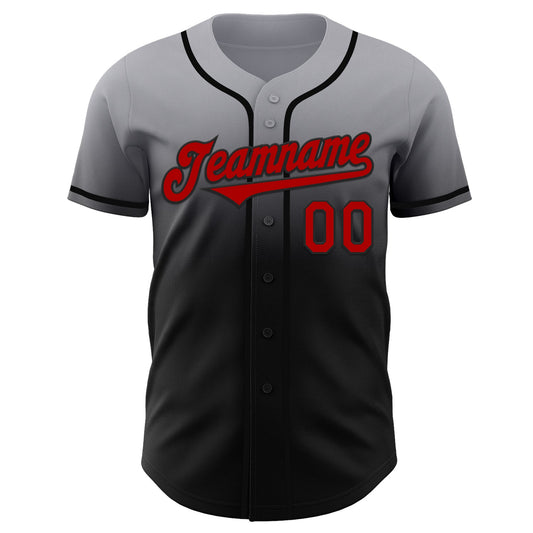 Custom Gray Red-Black Authentic Fade Fashion Baseball Jersey - Sky-Custom