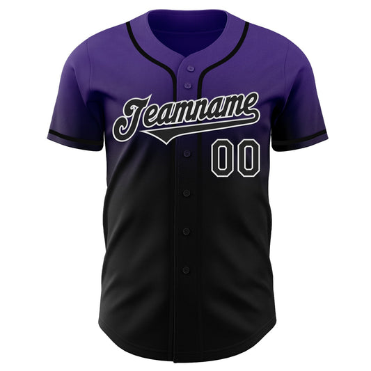 Custom Purple Black-White Authentic Fade Fashion Baseball Jersey - Sky-Custom