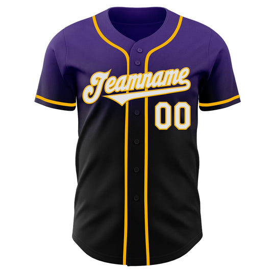Custom Purple Black-Gold Authentic Fade Fashion Baseball Jersey - Sky-Custom