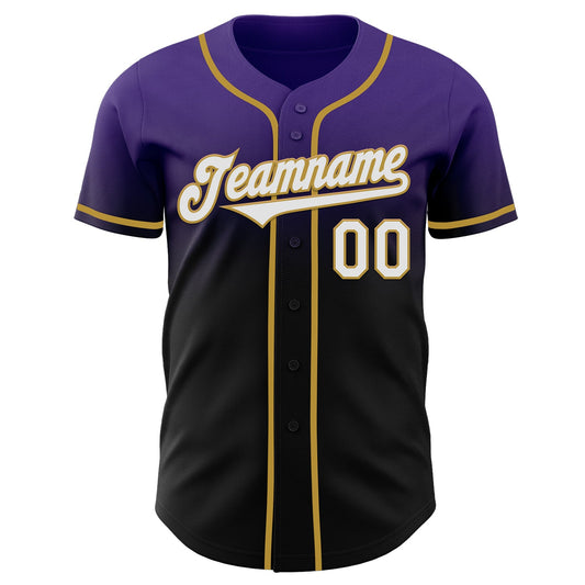 Custom Purple Black-Old Gold Authentic Fade Fashion Baseball Jersey - Sky-Custom