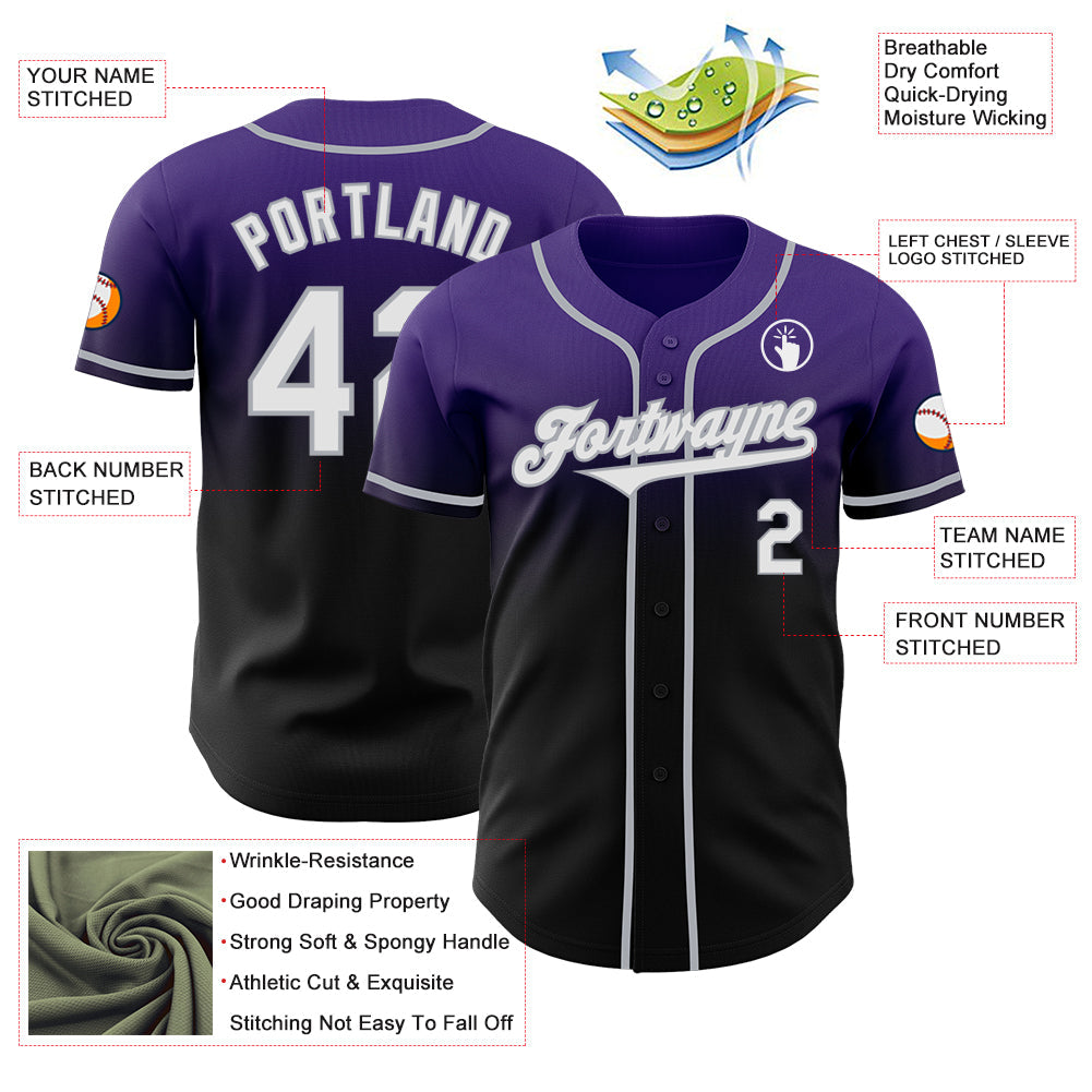 Custom Purple Black-Gray Authentic Fade Fashion Baseball Jersey - Sky-Custom