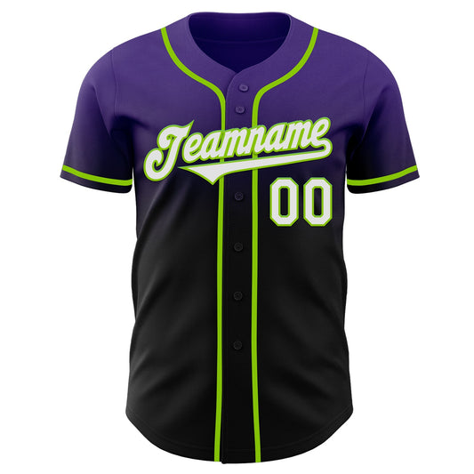 Custom Purple Black-Neon Green Authentic Fade Fashion Baseball Jersey - Sky-Custom