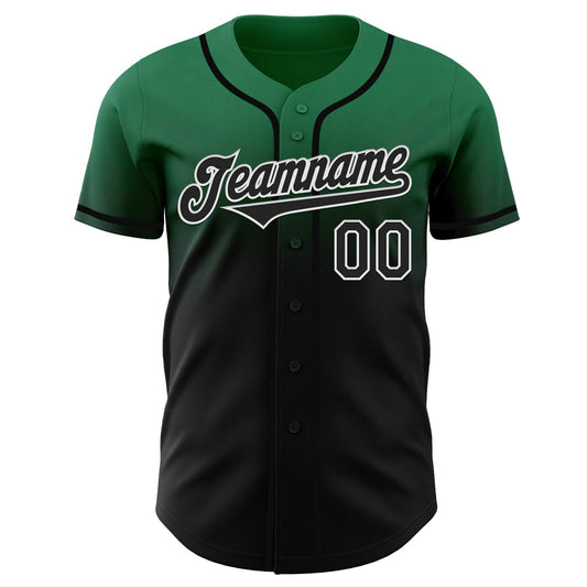 Custom Kelly Green Black-White Authentic Fade Fashion Baseball Jersey - Sky-Custom