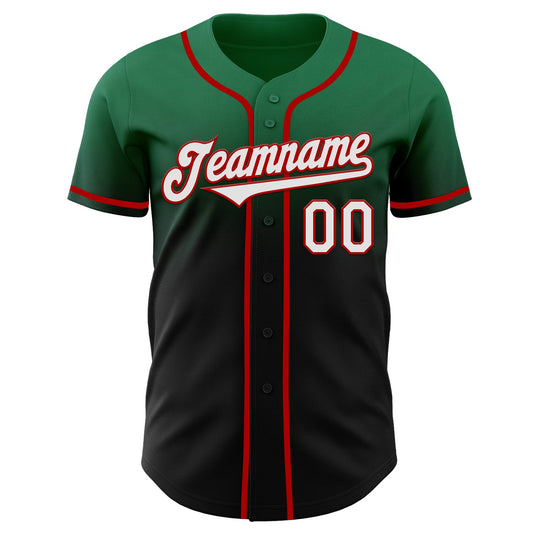 Custom Kelly Green Black-Red Authentic Fade Fashion Baseball Jersey - Sky-Custom