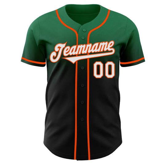 Custom Kelly Green Black-Orange Authentic Fade Fashion Baseball Jersey - Sky-Custom