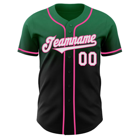 Custom Kelly Green Black-Pink Authentic Fade Fashion Baseball Jersey - Sky-Custom