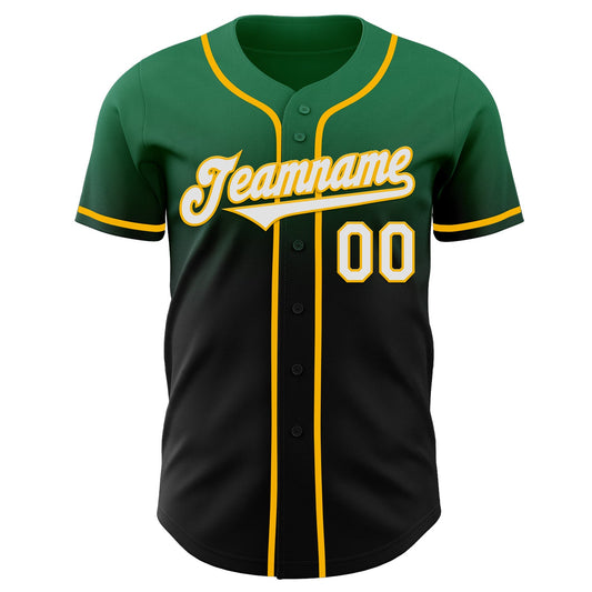 Custom Kelly Green Black-Gold Authentic Fade Fashion Baseball Jersey - Sky-Custom