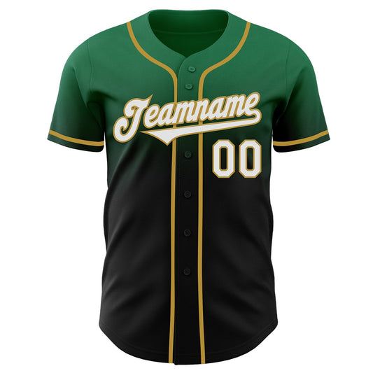 Custom Kelly Green Black-Old Gold Authentic Fade Fashion Baseball Jersey - Sky-Custom