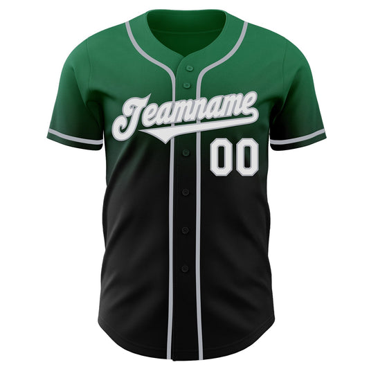 Custom Kelly Green Black-Gray Authentic Fade Fashion Baseball Jersey - Sky-Custom