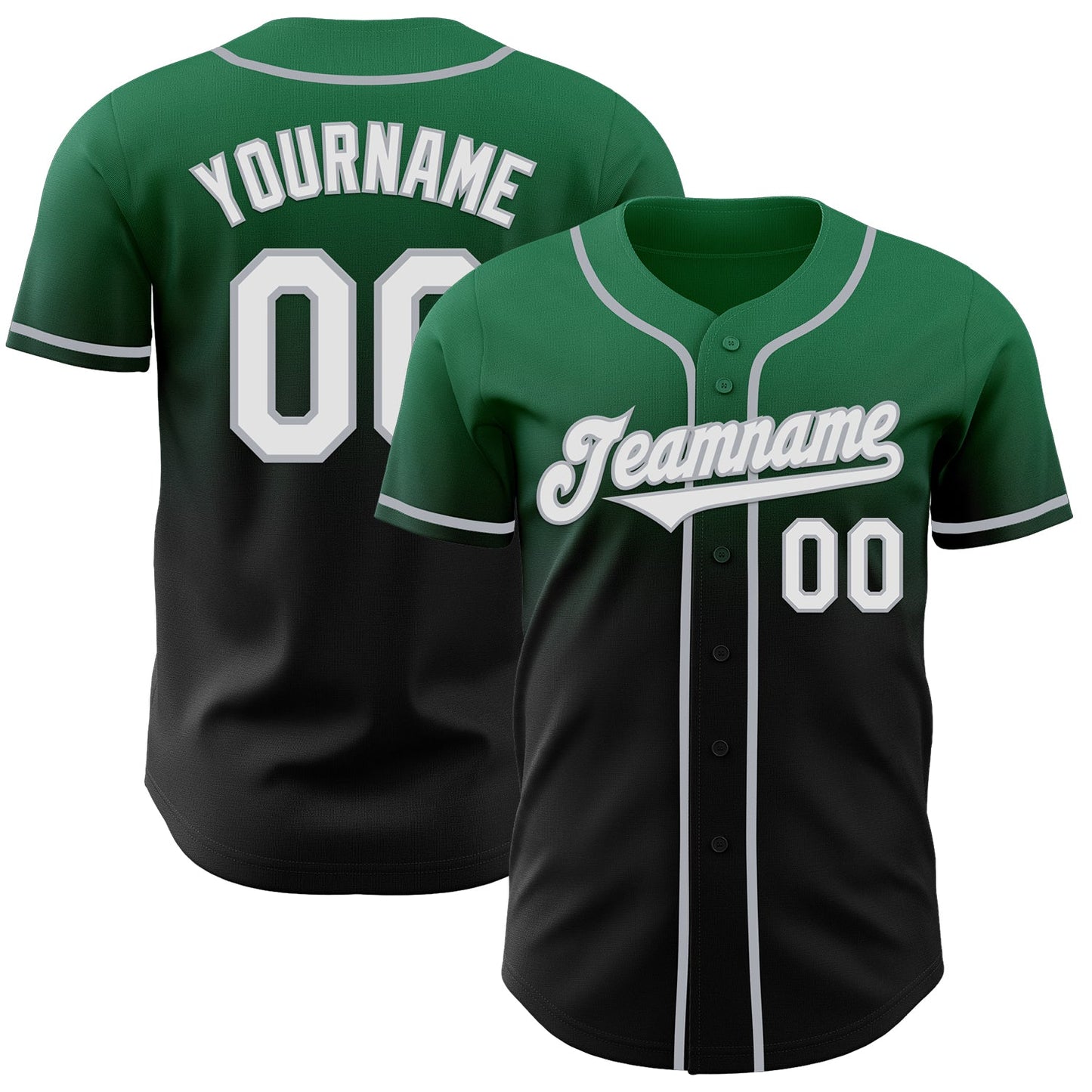 Custom Kelly Green Black-Gray Authentic Fade Fashion Baseball Jersey - Sky-Custom