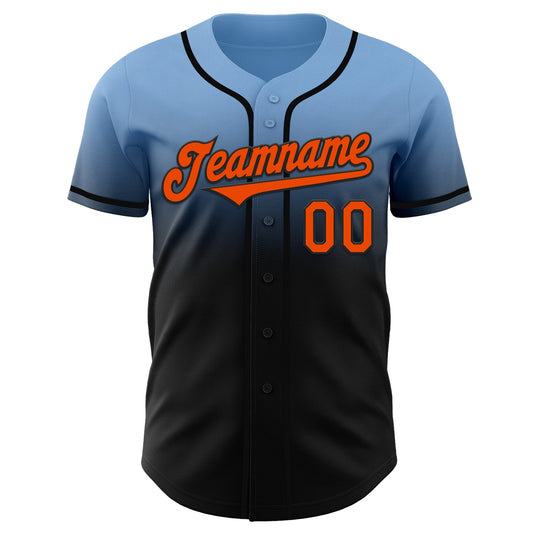 Custom Light Blue Orange-Black Authentic Fade Fashion Baseball Jersey - Sky-Custom