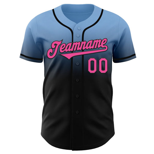 Custom Light Blue Pink-Black Authentic Fade Fashion Baseball Jersey - Sky-Custom