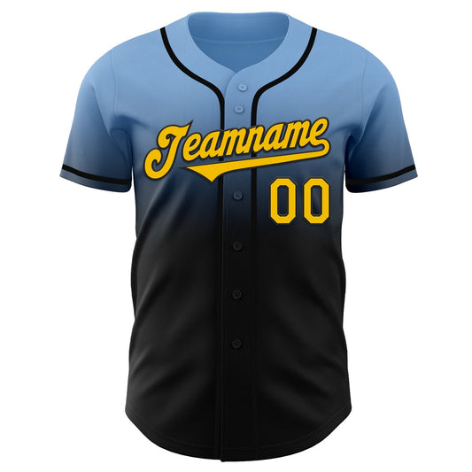 Custom Light Blue Yellow-Black Authentic Fade Fashion Baseball Jersey - Sky-Custom