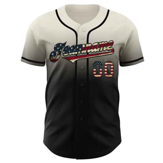 Custom Cream Vintage USA Flag-Black Authentic Fade Fashion Baseball Jersey - Sky-Custom