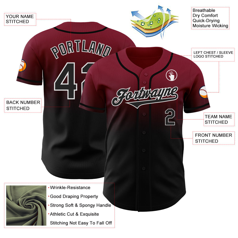 Custom Crimson Black-White Authentic Fade Fashion Baseball Jersey - Sky-Custom