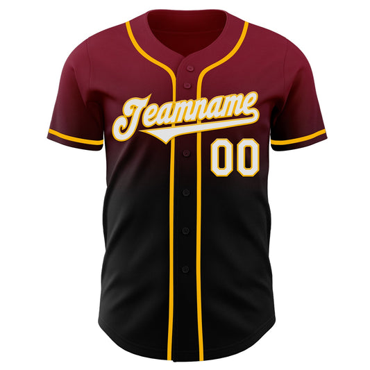 Custom Crimson Black-Gold Authentic Fade Fashion Baseball Jersey - Sky-Custom