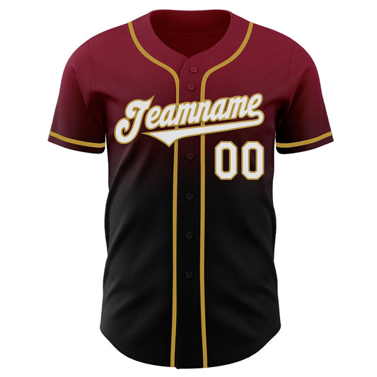 Custom Crimson Black-Old Gold Authentic Fade Fashion Baseball Jersey - Sky-Custom