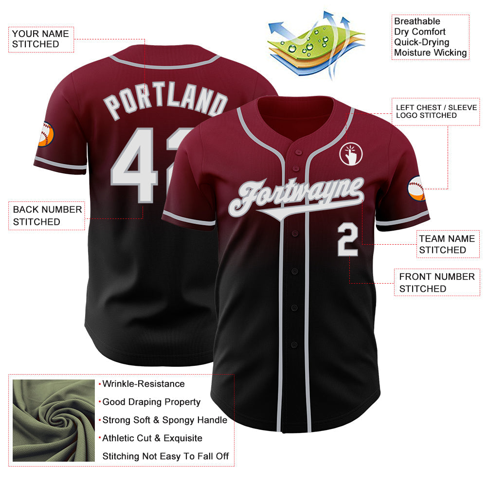Custom Crimson Black-Gray Authentic Fade Fashion Baseball Jersey - Sky-Custom