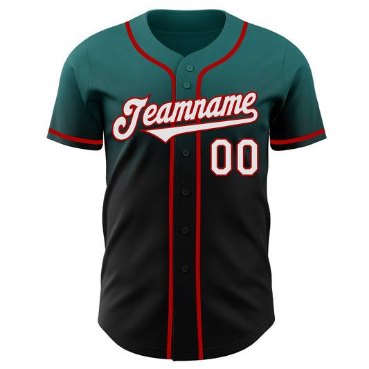 Custom Teal Black-Red Authentic Fade Fashion Baseball Jersey - Sky-Custom