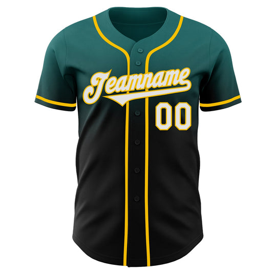 Custom Teal Black-Yellow Authentic Fade Fashion Baseball Jersey - Sky-Custom