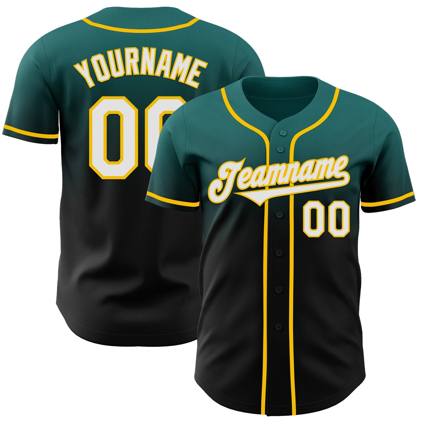 Custom Teal Black-Yellow Authentic Fade Fashion Baseball Jersey - Sky-Custom