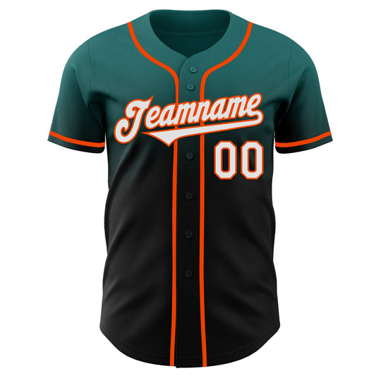 Custom Teal Black-Orange Authentic Fade Fashion Baseball Jersey - Sky-Custom