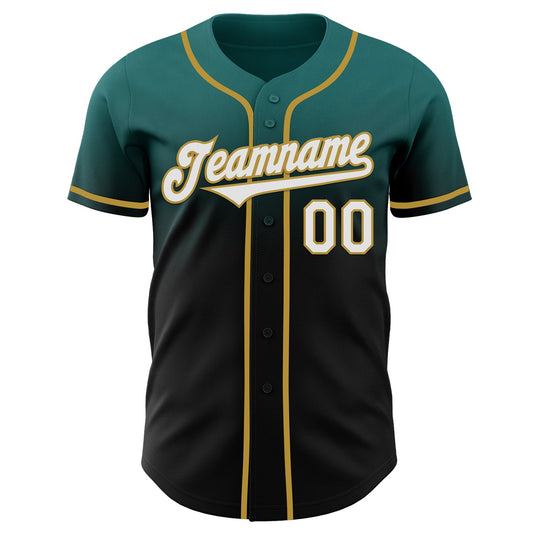 Custom Teal Black-Old Gold Authentic Fade Fashion Baseball Jersey - Sky-Custom