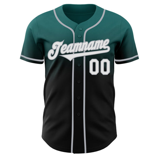 Custom Teal Black-Gray Authentic Fade Fashion Baseball Jersey - Sky-Custom
