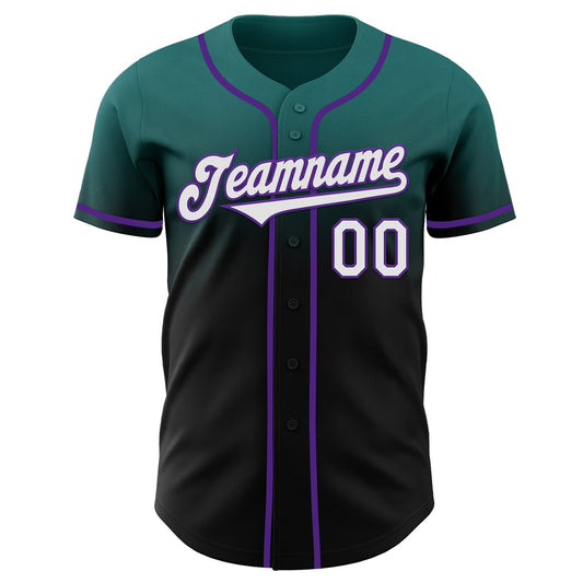 Custom Teal Black-Purple Authentic Fade Fashion Baseball Jersey - Sky-Custom