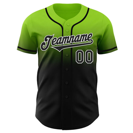 Custom Neon Green Black-White Authentic Fade Fashion Baseball Jersey - Sky-Custom