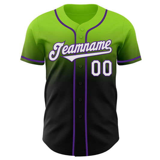Custom Neon Green Black-Purple Authentic Fade Fashion Baseball Jersey - Sky-Custom