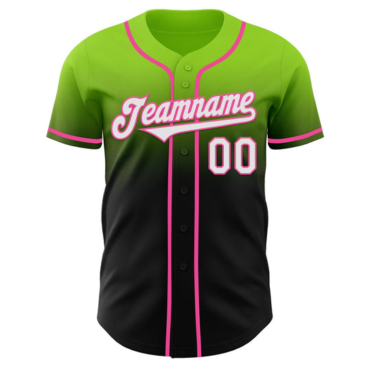 Custom Neon Green Black-Pink Authentic Fade Fashion Baseball Jersey - Sky-Custom