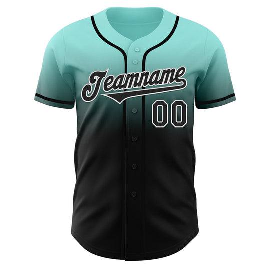 Custom Ice Blue Black-White Authentic Fade Fashion Baseball Jersey - Sky-Custom