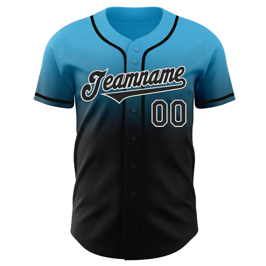 Custom Sky Blue Black-White Authentic Fade Fashion Baseball Jersey - Sky-Custom